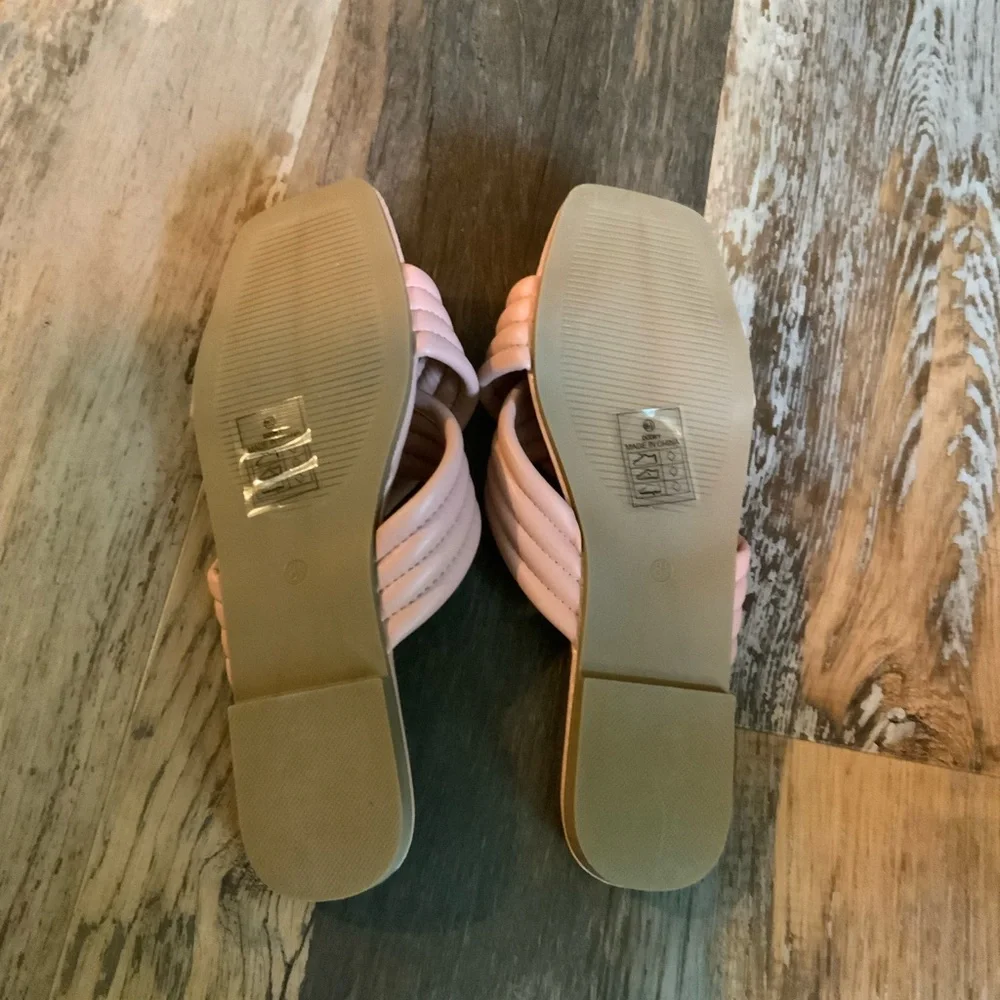 Nicole Miller Blush Pink Quilted Cross-Strap Slide Sandals
